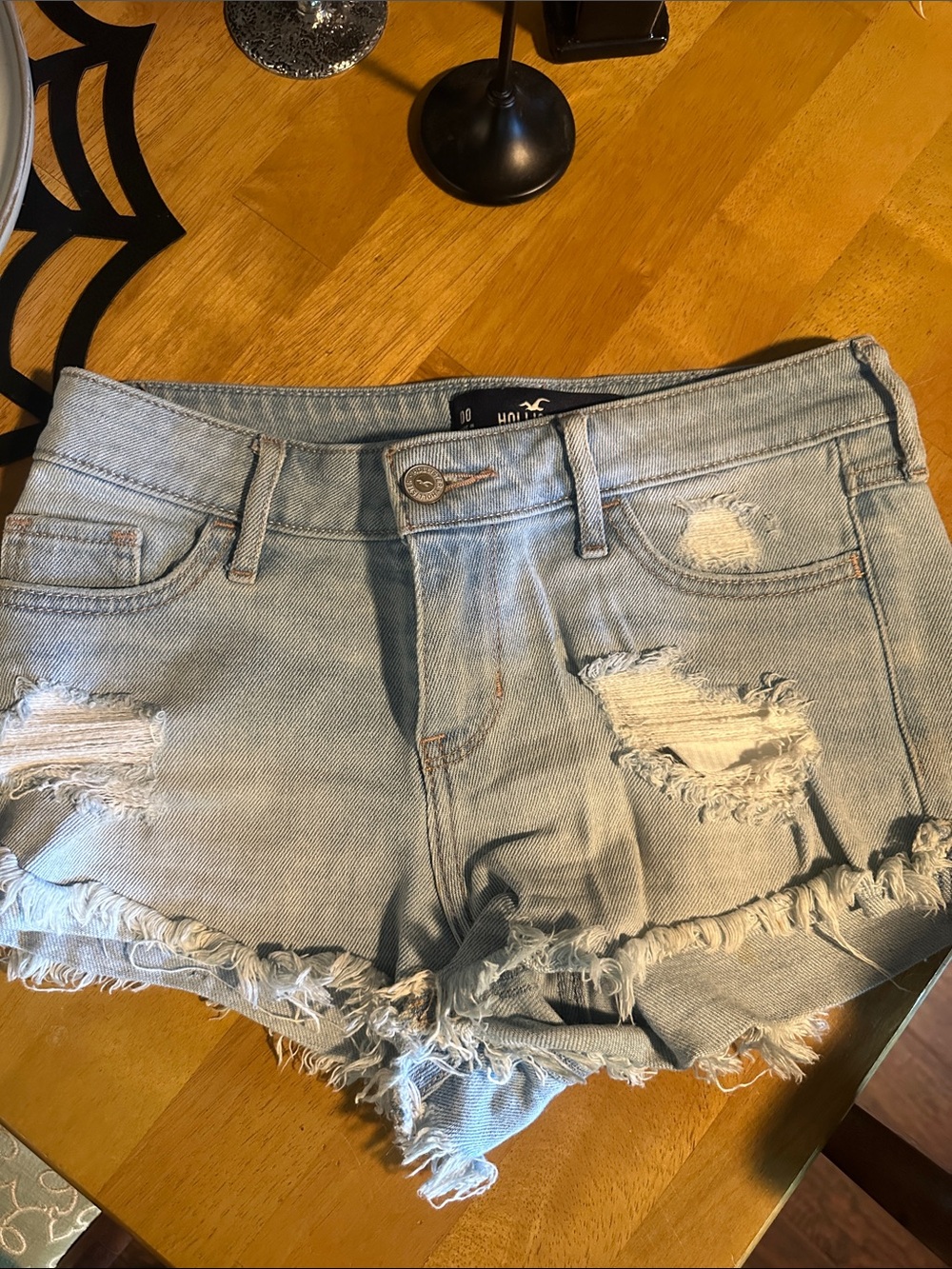 Hollister Light Blue Distressed Denim Shorts